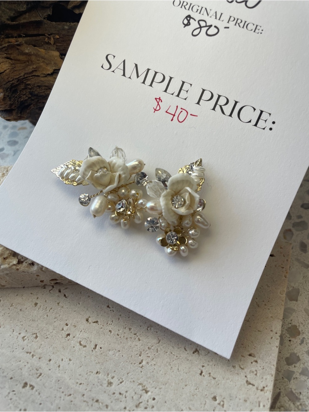 Willow Cream Floral Pearl & Crystal Clip Earrings - Picture 2 of 2